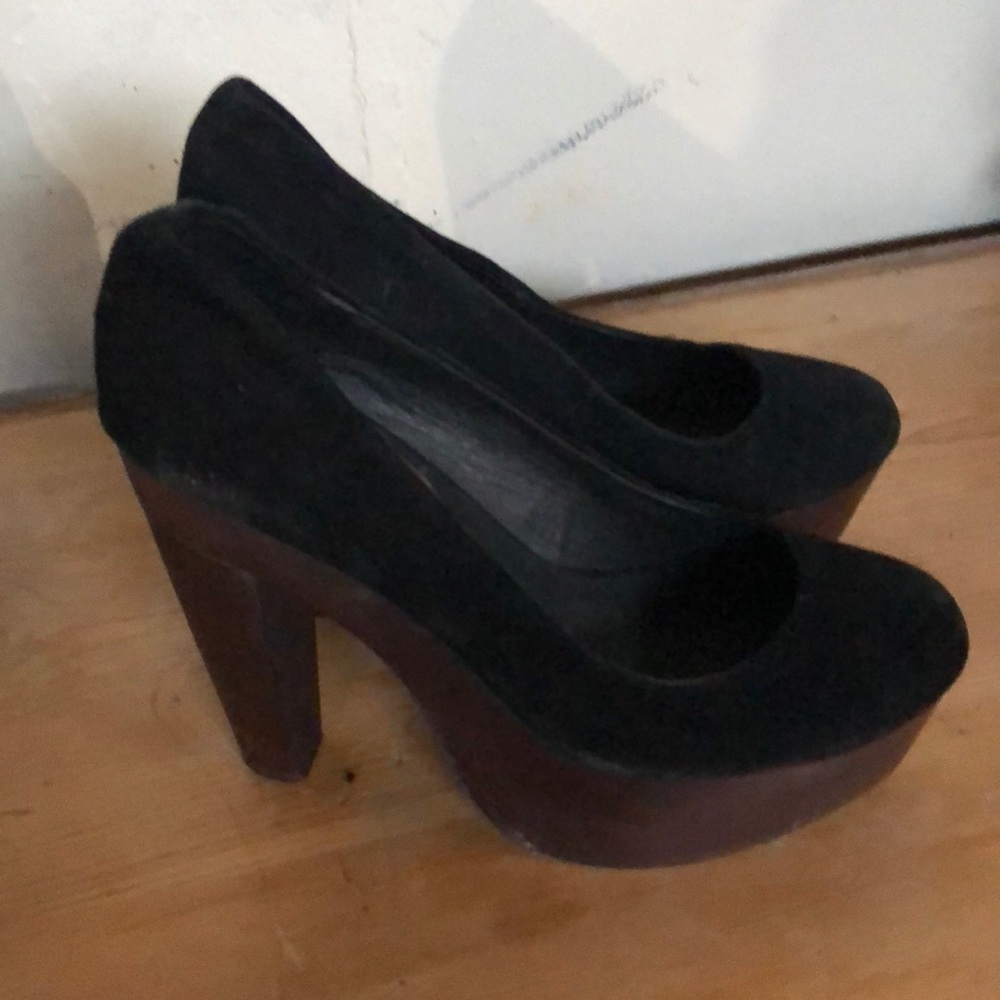 Suede with wood platform heels